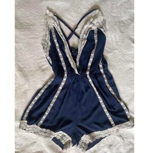 Navy Blue and White lace cami top romper Playsuit-romper